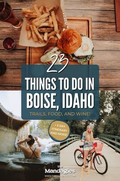 the cover of two things to do in boise, idaho with images of food and wine