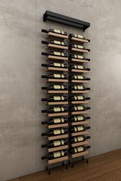 a wine rack with many bottles in it