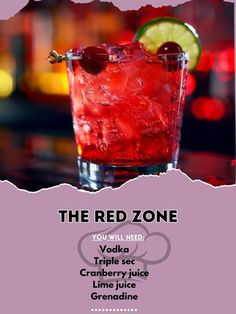 the red zone flyer with a drink and lime