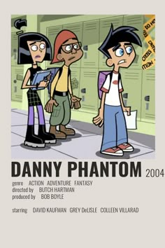 an advertisement for the animated movie, damny phantaom with three people standing in front of lockers