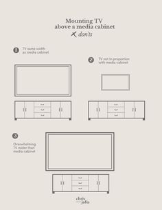 the diagram shows how to use tvs and cabinets for different types of televisions