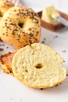 bagels with poppy seed sprinkles and butter