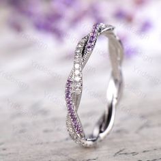 Natural Amethyst Diamond Wedding Ring Band White Gold Unique Amethyst Engagement Ring Full Eternity Purple Wedding Rings, Wedding Ring Upgrade, Purple Engagement Rings, Amethyst Wedding Band, Cute Promise Rings, Amethyst Wedding Rings, Amethyst Engagement Ring, August Birthstone Ring, Amethyst Wedding