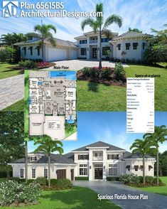 this is the front and back view of a house plan for a florida style home