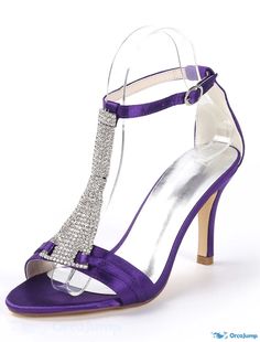 OrcaJump - Femmes Chaussures de Mariage Sandales à Talon Stiletto avec Strass, Boucle et Franges, Fitted Purple Sandals For Evening, Elegant High Heel Purple Sandals, Purple High Heel Sandals For Formal Occasions, Formal Purple High Heel Sandals, Purple Round Toe Sandals For Formal Occasions, Formal Purple Round Toe Sandals, Elegant Purple Sandals For Party, Elegant Purple Open Heel Sandals, Elegant Purple Party Sandals