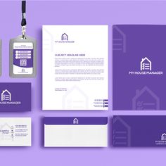 purple and white stationery design for a real estate agent