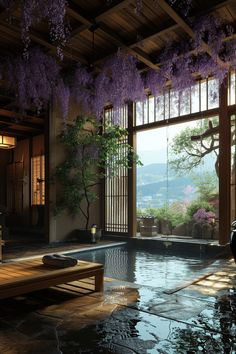 Tradition Meets Opulence: Private Onsen Experience with Wisteria Views Zen Garden Room, Indoor Onsen, Onsen Bathroom, Onsen Aesthetic, Japanese Zen Room, Zen House Design, Private Onsen, Japanese Bath House, Japanese Spa