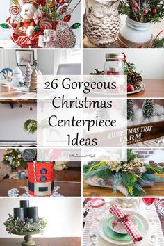 christmas centerpieces are displayed in different styles and colors