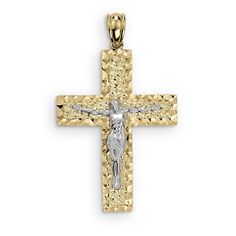 10k & 14k Gold Cross Two-Tone Crucifix Nugget Jesus Crucifix Pendant Necklace Catholic Religious Diamond Cut Charm Gift for Boy Men Women This stunning 10k & 14k Gold Two-Tone Crucifix Pendant Necklace showcases a beautifully detailed Jesus crucifix, crafted with a unique nugget design. Perfect for men, women, and boys, it serves as a meaningful gift for any occasion, especially for those with a strong Catholic faith. The diamond cut finish adds a touch of brilliance, making it an eye-catching p Gold Cross, Catholic Faith, Charm Gift, Diamond Cut, Gifts For Boys, Meaningful Gifts, Thoughtful Gifts, Timeless Fashion, Jewelry Necklace Pendant