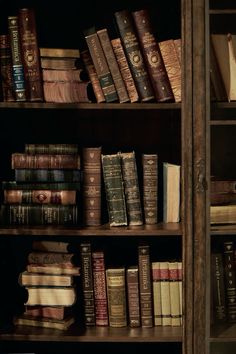 an old bookcase filled with lots of books