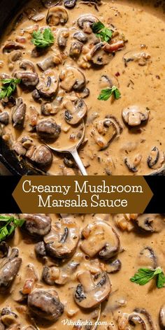 creamy mushroom masala sauce in a skillet