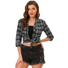 The classic plaid adds down-home appeal to this button-front shirt. Whether worn with long sleeves or rolled cuffs, this plaid top is a chic and casual go-to. It matches jeans, casual pants, leggings, and shorts well, or you can pair it with black pants and high heels for office work. It is a versatile shirt that you can wear from day to night. Trendy Plaid Button-up Tops, Gingham Button-up Tops For Fall, Fall Gingham Button-up Tops, Spring Plaid Flannel Shirt With Buttons, Casual Gingham Blouse For Fall, Fall Gingham Tops With Buttons, Fall Gingham Button-up Blouse, Gingham Shirt With Button Closure For Fall, Trendy Plaid Blouse For Fall