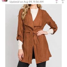 Be Cool Faux Suede Trench Jacket In Caramel. Tie At Waist. Adjustable Sleeves. Very Soft. Never Worn But Lost Tag. Suede Trench Coat, Cool Brown, Classic Trench Coat, Trench Jacket, Be Cool, Line Store, Cool Jackets, Trench Coats Women, Dress Gift