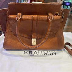 Gently Used Brahmin, Stored In Dust Bag. Brahmin Priscilla Satchel, Brahmin Bags, Cognac, Shoulder Bags, Satchel, Dust Bag, Bag Lady, Shoulder Bag, Women Shopping