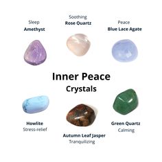 These crystals have been specially selected for their believed healing properties associated with inner peace.  Y O U R - P U R C H A S E - I N C L U D E S 1 x Amethyst: Sleep, dispel negative energy 1 x Rose Quartz: Calm, Peace, Soothing 1 x Blue Lace Agate: Peace 1 x Howlite: Calm, Stress relief, Peace 1 x Autumn Leaf Jasper: Tranquilzing 1 x Green Quartz - Calming Your crystals will arrive with a free crystal information card for each crystal in a pretty organza bag, perfect for a gift! Pleas Spiritual Tumbled Gemstones, Spiritual Healing Polished Gemstones, Spiritual Tumbled Gemstones For Healing, Healing Tumbled Gemstones For Spiritual Practices, Spirit Messages, Peace Rose, Natural Healing Remedies, Crystals Healing Properties, Spiritual Crystals