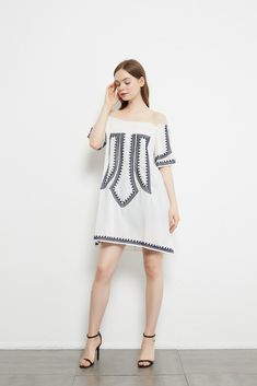 ProductDescription: This chic easy pull-over dress is made to be wornthroughout the summer. This one size dress fits most from S-L (0-10) and can easily be dressed up or down. Just add your favorite wedges or strappy sandals and get ready for a cute beach day.Care & Content: 95% Poly | 5% Spandex Off-shoulder Beach Cover-up Dress For Summer, Off-shoulder Mini Dress For Summer Vacation, Bohemian Off-shoulder Sundress For Summer, Casual Off-shoulder Beach Dress For Summer, Off-shoulder Beach Dress For Summer Vacation, Casual Mini Dress With Elastic Neckline, Summer Off-shoulder Mini Dress, Casual Tunic Mini Dress For Summer, Casual Summer Tunic Mini Dress