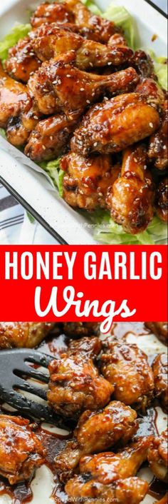 honey garlic wings on a plate with lettuce and ketchup in the background