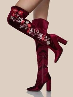 Red High Heel Boots, Knee Boots Outfit, High Heel Dress, Thigh High Boots Heels, Red High Heels, High Heel Boots Knee, Red High, Long Boots, Pretty Shoes