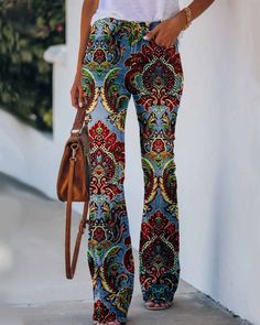 High Rise Flare Pants, Mode Hippie, Floral Jeans, Floral Pants, Women Pants Casual, Pants Pattern, Romper Pants, Paisley Pattern, Amelie