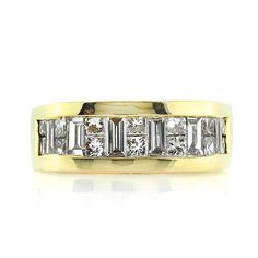 Men's 2.88ct Princess and Baguette Cut Diamond Ring Mens Gold Diamond Rings, Joseph Jewelry, Mens Diamond Wedding Bands, Ideas For Weddings, Baguette Cut Diamond, Mens Gold, Channel Set, Baguette Cut, Diamond Wedding Band