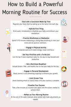 Your morning sets the tone for your entire day. A powerful morning routine can boost your productivity, improve focus, and help you achieve your goals faster. This guide explores simple, effective steps to create a personalized morning routine that energizes your body, sharpens your mind, and sets you up for success. From mindful habits like meditation and journaling to actionable strategies like prioritizing tasks and eating a nutritious breakfast, it provides everything you need to transform your mornings and empower your life. Healthy Day Routine Life, Morning Routine At 5 Am, Morning Routine For Success, 9-5 Job Routine, Dream Morning Routine, Types Of Routines, Morning Routine Productive Motivation, Morning Routine Habits, 2025 Morning Routine