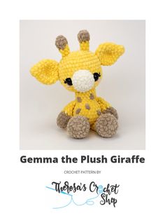 a crocheted giraffe is shown with the text germa the plush giraffe