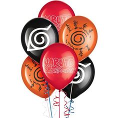 several balloons with the words naruto and symbols are in front of a white background