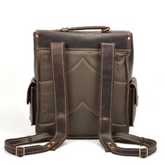 Our product is made of full genuine grain.This handmade leather backpack is the perfect choice for your work need.Carry your travel essentials in a trendy and convenient way with our super spacious backpack.     ITEM FEATURES  - 1 x Main Compartment 
- 1 x Front Pocket 
- 1 x Front Zipper Pouch 
- 1 x Laptop Compartment 
- 1 x Interior Zipper Pocket 
- 2 x Pen Slots 
- 2 x Slot Pockets 
- 2 x Side Pockets 
- Hold 14" Laptop 
- Adjustable Shoulder Strap 
- Genuine Leather & Durable 
 
 FREE SHIPPING & 10% OFF YOUR FIRST ORDER  
🖐️Handmade 
🎁FREE GIFT: crazy horse leather coin purse( original price: $22.99 ) 
 
 ITEM DETAILS  *Item Type: Backpack 
*Material: Crazy Horse Leather 
*Size: L35 *W14 *H38(CM) 
*Color: Brown/ Dark Brown 
*Closure Type: Flap 
*Style: Vintage 
 
 CARE INSTRUCTIONS Leather Rectangular Backpack For Everyday Carry, Leather Laptop Backpack For Outdoor, Outdoor Leather Laptop Backpack, Leather Backpack For Travel, Leather Outdoor Laptop Bag, Leather Outdoor Backpack, Leather Laptop Backpack For Everyday Carry, Rectangular Leather Backpack, Functional Leather Rectangular Backpack