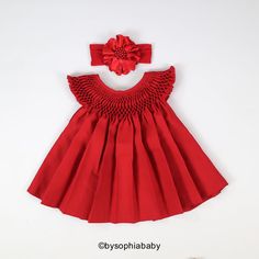 "** RED BABY DRESS (Dress ONLY) --> MANY PRINTS AND COLORS AVAILABLE---> https://www.etsy.com/shop/BySophiaBaby?ref=seller-platform-mcnav&search_query=1130 { DRESS DESCRIPTION }: - Unique Baby Dress, made with 100% COTTON, with a beautiful handicraft detail called \"Bee House\" or \" Hive\" on upper part of the dress. - This listing is for the Dress only, if you want to purchase a matching headband please click on the links below: ---> Flower Crowns: https://www.etsy.com/shop/BySoph Red Summer Baptism Dress, Cotton Baby Dress, Red Baby Dress, Clothes Flower, Baby Dress Set, Bee House, Dress Baby Girl, Red Baby, Kid's Fashion