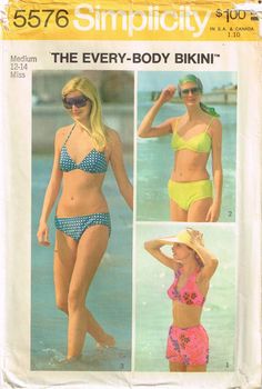 Sewing Pattern 1970s Bikini Bathing Suit Simplicity 5576. Uncut and Factory folded. Size Medium 12-14 Bust: 34" - 36 Inch Waist: 26½ " - 28 Inch Hip: 36" - 38 Inch Bathing Suit Patterns https://etsy.me/2W59vmQ Back to my shop  https://etsy.me/2J7mxt7 Ships international, Buyers are responsible for their own Applicable Import Taxes, VAT & Customs Fees imposed upon arrival into their country.  Add multiple items in your cart to see the combined shipping rates Bathing Suit Patterns, Swimsuit Pattern, Suit Pattern, Vintage Swimsuits, Motif Vintage, Simplicity Sewing, Couture Vintage, Simplicity Sewing Patterns, Sewing Pattern Sizes