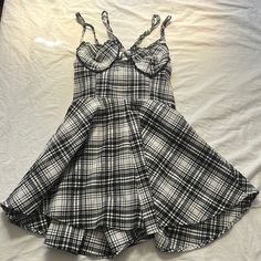 Super Cute ! Never Worn ! It’s A Romper But It Looks Like A Dress Once On Black And White Plaid Babydoll Dress, Summer Plaid Ruffle Mini Dress, Gingham Plaid Mini Sundress, Sleeveless Plaid Cotton Mini Dress, Urban Outfitters Casual Plaid Dress, Urban Outfitters Dress, Romper Dress, A Dress, Urban Outfitters