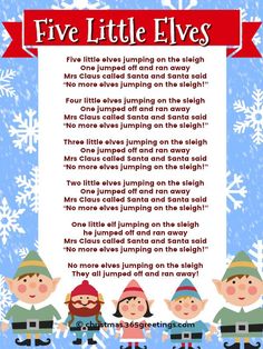 five little elves poem with snowflakes in the background