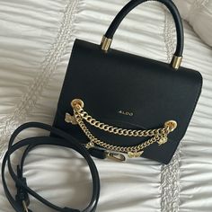 Black Aldo Purse With Butterflies Black Handheld Box Bag With Gold-tone Hardware, Black Chain Strap Bag For Shopping, Everyday Black Box Bag With Branded Hardware, Black Box Bag With Branded Hardware For Everyday, Aldo Bags Handbags, Aldo Purses, Cross Body Satchel, Aldo Handbags, Snakeskin Purse