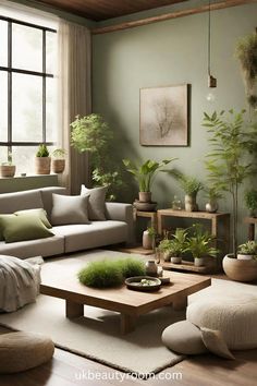 a living room filled with furniture and lots of plants