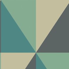 an abstract geometric design in shades of blue, green and beige with grey triangles on the side