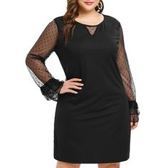 Plus Size Flare Sleeve Round Neck Dress - Black - 5C23616512 - Women's Clothing, Plus Size Women's Clothing  #PlusSizeWomensClothing #Women's #Clothing # #Plus #Size #Women's #Clothing Bodycon Plus Size, Plus Size Bodycon Dress, Ruffle Neck Dress, Cheap Dresses Casual, Plus Size Bodycon Dresses, Plus Size Bodycon, Printed Bodycon Dress, Round Neck Dresses, Black Sheath Dress