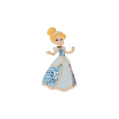 a princess figurine with blue and white dress on it's head, standing in