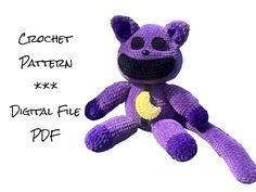 a crochet pattern of a purple stuffed animal with the words digital file on it