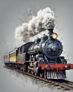 Steam Train Painting, Old Train Pictures, Watercolor Pencil Drawings, Train Tracks Photography, Train Tattoo, Train Painting, Train Artwork, Train Images, Train Locomotive