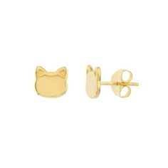 14K Yellow Gold Women's Cat Face Shaped Stud Earring . These 14K yellow gold cat stud earrings are the perfect gift for the animal lover in your life. They are a fun piece that perfectly pairs with any outfit. Secure on post backs. Size: one size.  Gender: female.  Age Group: adult. Yellow Gold Cat Design Jewelry Gift, 14k Gold Jewelry With Cat Design In Gold Color, Gold Cat Design Earrings For Gifts, Gold Cat Ears Jewelry As Gift, Gold Cat Ears Jewelry Gift, Gold Cat Ears Jewelry For Gifts, Gold Cat Ears Jewelry For Gift, Elegant Cat Ears Jewelry Gift, Gold Cat Design Jewelry For Anniversary