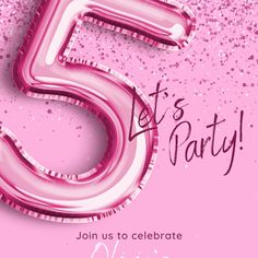 a pink birthday card with the number five in it's center and sparkles