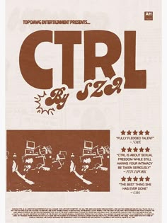 an advertisement for the movie ctrl, which is written in brown and white ink