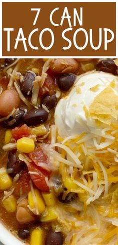 a white bowl filled with taco soup and topped with sour cream