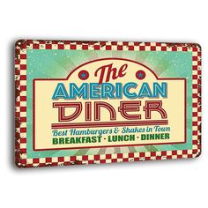 the american diner sign is shown in red and white checkered paper with an old - fashioned