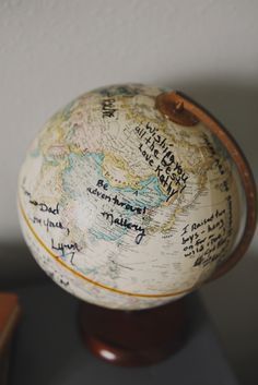 an old globe with writing on it