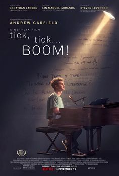 a movie poster with a man sitting at a piano