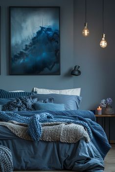 #BEAUTY ,#REALATIONSHIPS #Fashion #Outfits #Winter Outfits #Animals Moody Blue Room, Gray And Blue Bedroom, Baby Blue Bedrooms, Scandinavian Bedroom Ideas, Modern Bedroom Wall Decor, Blue Gray Bedroom, Blue Bedroom Ideas, Bedroom Wall Decor Ideas, Navy Blue Bedrooms