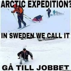 a man riding skis down a snow covered slope next to another person on skis