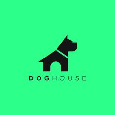 a doghouse logo on a green background