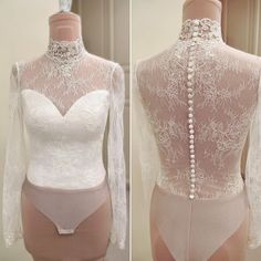 Luxury Elegant Bodysuit With Lace Closure, Luxury Lace Wedding Bottoms, Bodysuit For Wedding Dress, Bodysuit Under Wedding Dress, Delicate Lace Fitted Bodysuit For Party, Elegant Fitted Bodysuit With Back Opening, Elegant Fitted Bridal Accessories For Wedding Night, Fitted Wedding Dress With Illusion Neckline, Fitted Lace Bodice Bodysuit For Party